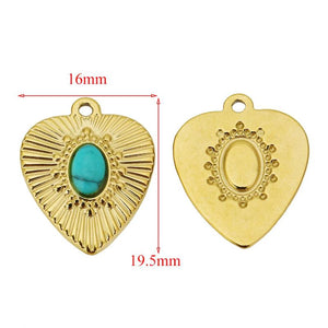 5pcs Turquoise Stone Pendants Stainless Steel Eyes Necklaces Charms DIY Jewelry