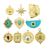 5pcs Turquoise Stone Pendants Stainless Steel Eyes Necklaces Charms DIY Jewelry