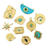 5pcs Turquoise Stone Pendants Stainless Steel Eyes Necklaces Charms DIY Jewelry