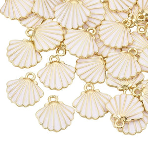 10pcs Enamel Scallop Shell Charms for DIY Bracelet Necklace Crafts, 13x13x2mm