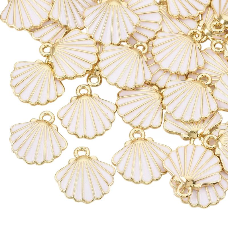 10pcs Enamel Scallop Shell Charms for DIY Bracelet Necklace Crafts, 13x13x2mm