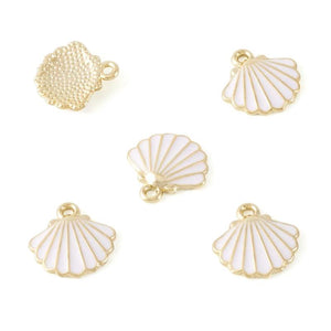 10pcs Enamel Scallop Shell Charms for DIY Bracelet Necklace Crafts, 13x13x2mm