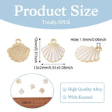 10pcs Enamel Scallop Shell Charms for DIY Bracelet Necklace Crafts, 13x13x2mm