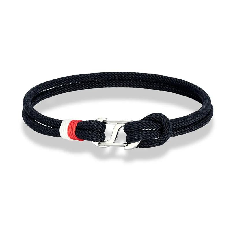 Navy Braided Rope Bracelet Stainless Steel Double Clasp