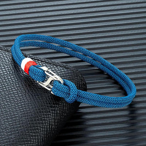 Navy Braided Rope Bracelet Stainless Steel Double Clasp