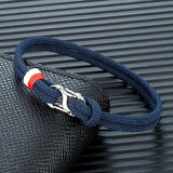 Navy Braided Rope Bracelet Stainless Steel Double Clasp