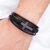 Multi Cross Classic Steel Men's Leather Bracelet 19/21/23cm Handsome Xmas