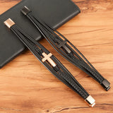 Multi Cross Classic Steel Men's Leather Bracelet 19/21/23cm Handsome Xmas