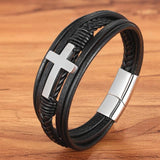 Multi Cross Classic Steel Men's Leather Bracelet 19/21/23cm Handsome Xmas