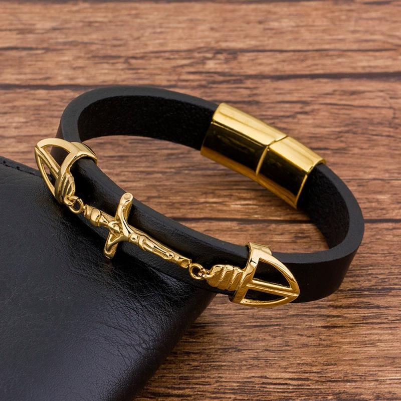 Charms Rope Braided Leather Men Bracelet Magnetic Buckle