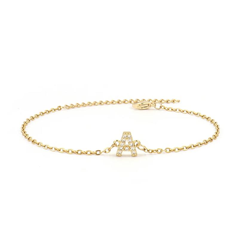 Pave Zirconia A-Z Letter Bracelet Stainless Steel Chain Charm Gift