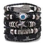 DAXI Punk Multilayer Leather Bracelet Set Eye Wings Star Charms Bracelets
