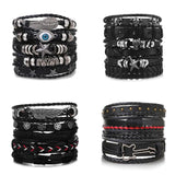 DAXI Punk Multilayer Leather Bracelet Set Eye Wings Star Charms Bracelets
