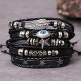 DAXI Punk Multilayer Leather Bracelet Set Eye Wings Star Charms Bracelets