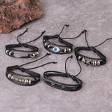 DAXI Punk Multilayer Leather Bracelet Set Eye Wings Star Charms Bracelets