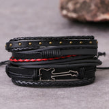 DAXI Punk Multilayer Leather Bracelet Set Eye Wings Star Charms Bracelets