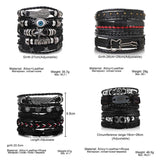 DAXI Punk Multilayer Leather Bracelet Set Eye Wings Star Charms Bracelets