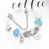 Flower & Bird Charm Bracelet Silver Jewelry For Women