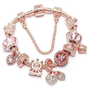 Love Heart Charm Bracelet Women DIY Marano Beads Fine Bracelet
