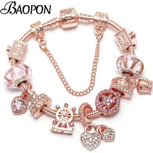 Love Heart Charm Bracelet Women DIY Marano Beads Fine Bracelet
