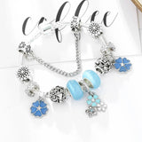 European Style Silver Crystal Flower Charm Bracelets Snake Chain DIY Bracelet