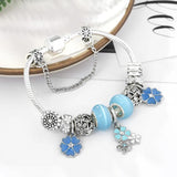 European Style Silver Crystal Flower Charm Bracelets Snake Chain DIY Bracelet