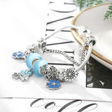 European Style Silver Crystal Flower Charm Bracelets Snake Chain DIY Bracelet