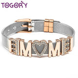 MOM Heart Lock Crown Charms Bracelet Stainless Steel Women's Jewelry