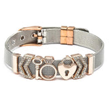 MOM Heart Lock Crown Charms Bracelet Stainless Steel Women's Jewelry