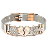 MOM Heart Lock Crown Charms Bracelet Stainless Steel Women's Jewelry