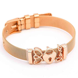 Crystal Crown & Star & Love Beads Charm Stainless Steel Mesh Bracelet