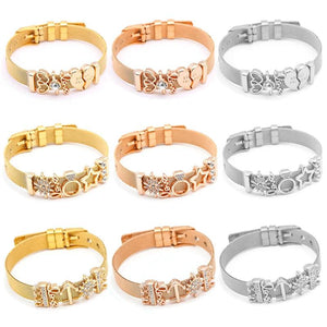 Crystal Crown & Star & Love Beads Charm Stainless Steel Mesh Bracelet