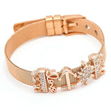 Crystal Crown & Star & Love Beads Charm Stainless Steel Mesh Bracelet
