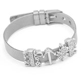 Crystal Crown & Star & Love Beads Charm Stainless Steel Mesh Bracelet