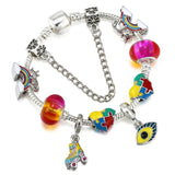 Colorful Puzzle Heart-shaped DIY Pendant Rainbow Beads Charm Bracelet