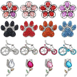 5pcs Mixed Rhinestone Snaps - Floral, Bike, Footprint, Metal Charms