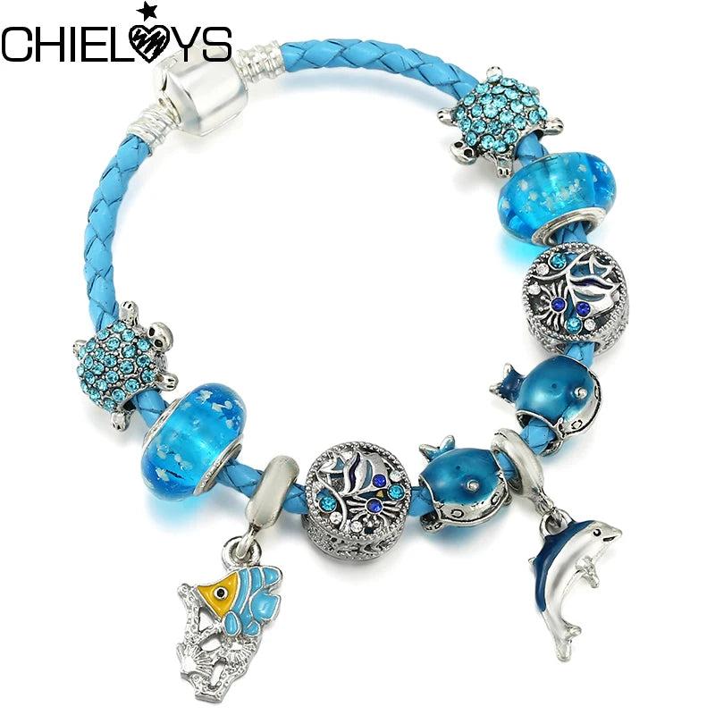 Summer Style Beads Charm Bracelets Leather Chain Bracelet Women Couples Pulseras