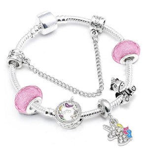 Unicorn Beads Charm Bracelet Silver Bangle Gift