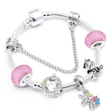 Unicorn Beads Charm Bracelet Silver Bangle Gift
