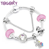 Unicorn Beads Charm Bracelet Silver Bangle Gift