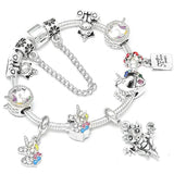 Unicorn Beads Charm Bracelet Silver Bangle Gift
