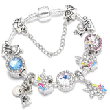 Unicorn Beads Charm Bracelet Silver Bangle Gift