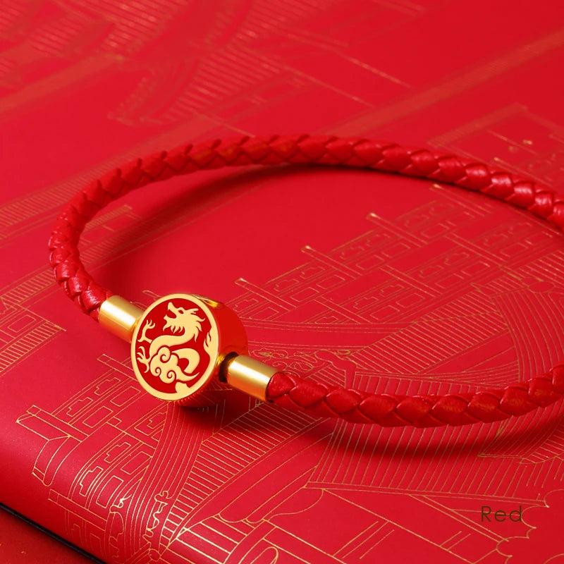 Lucky Dragon Shape Charm Bracelet High Braided Leather Couple Year