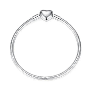 Silver Snake Chain Bangle Bracelet With Pendant Beads Charm