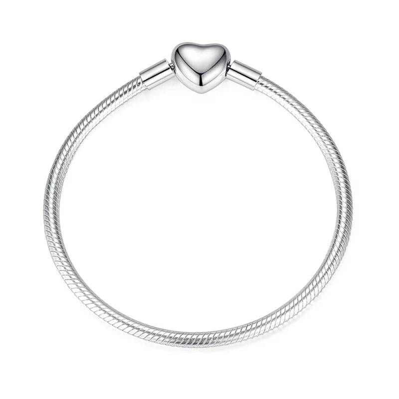 Silver Snake Chain Bangle Bracelet With Pendant Beads Charm