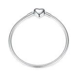 Silver Snake Chain Bangle Bracelet With Pendant Beads Charm