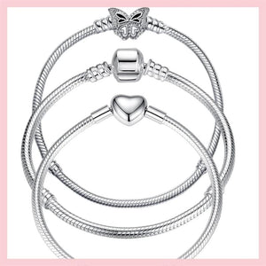 Silver Snake Chain Bangle Bracelet With Pendant Beads Charm