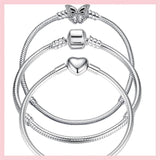 Silver Snake Chain Bangle Bracelet With Pendant Beads Charm