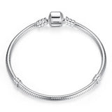 Silver Snake Chain Bangle Bracelet With Pendant Beads Charm