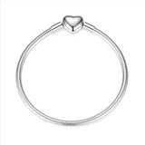 Silver Snake Chain Bangle Bracelet With Pendant Beads Charm
